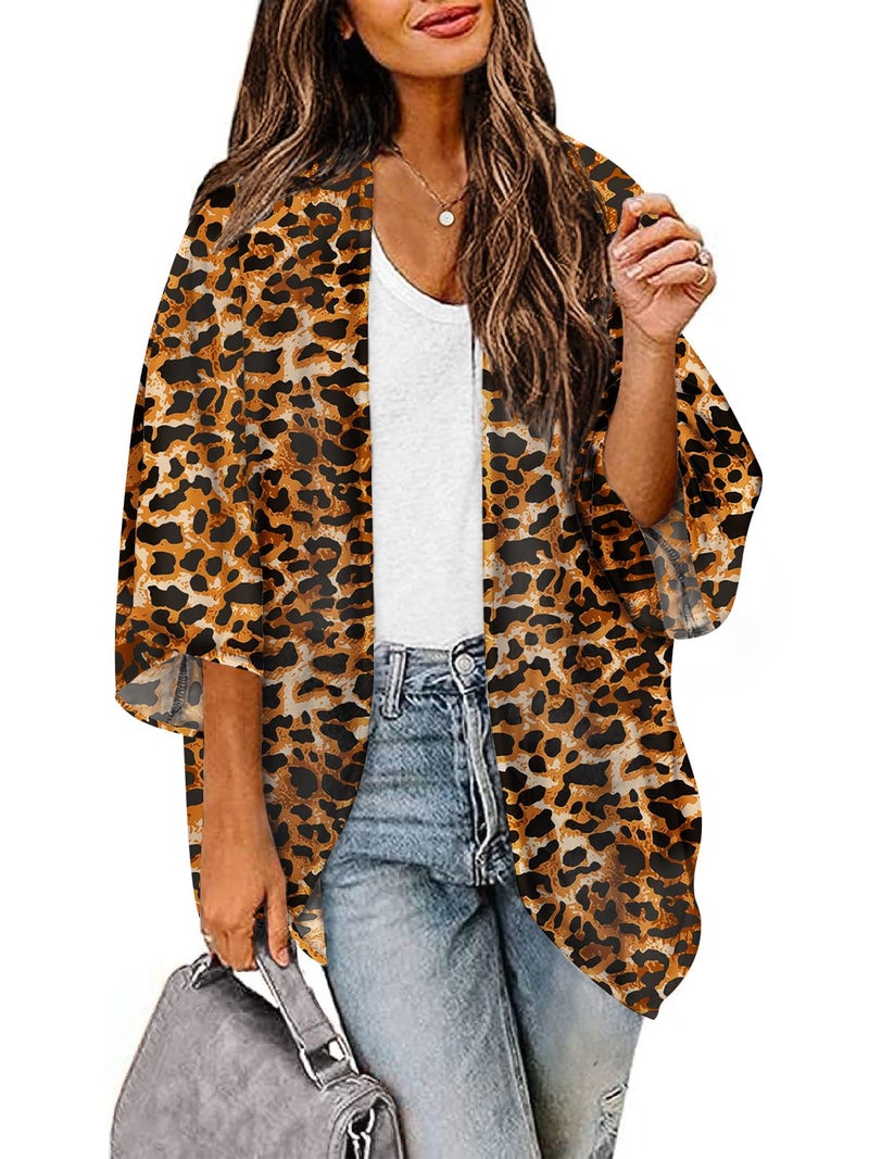 BB&KK Leopard Print Kimonos for Women Boho Style Open Front Beach Cover-Ups Chiffon Jacket Resort Wear Beach Wear (M) - Image 1